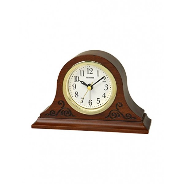 Rhythm Wooden Table Clock Beep Alarm Analog